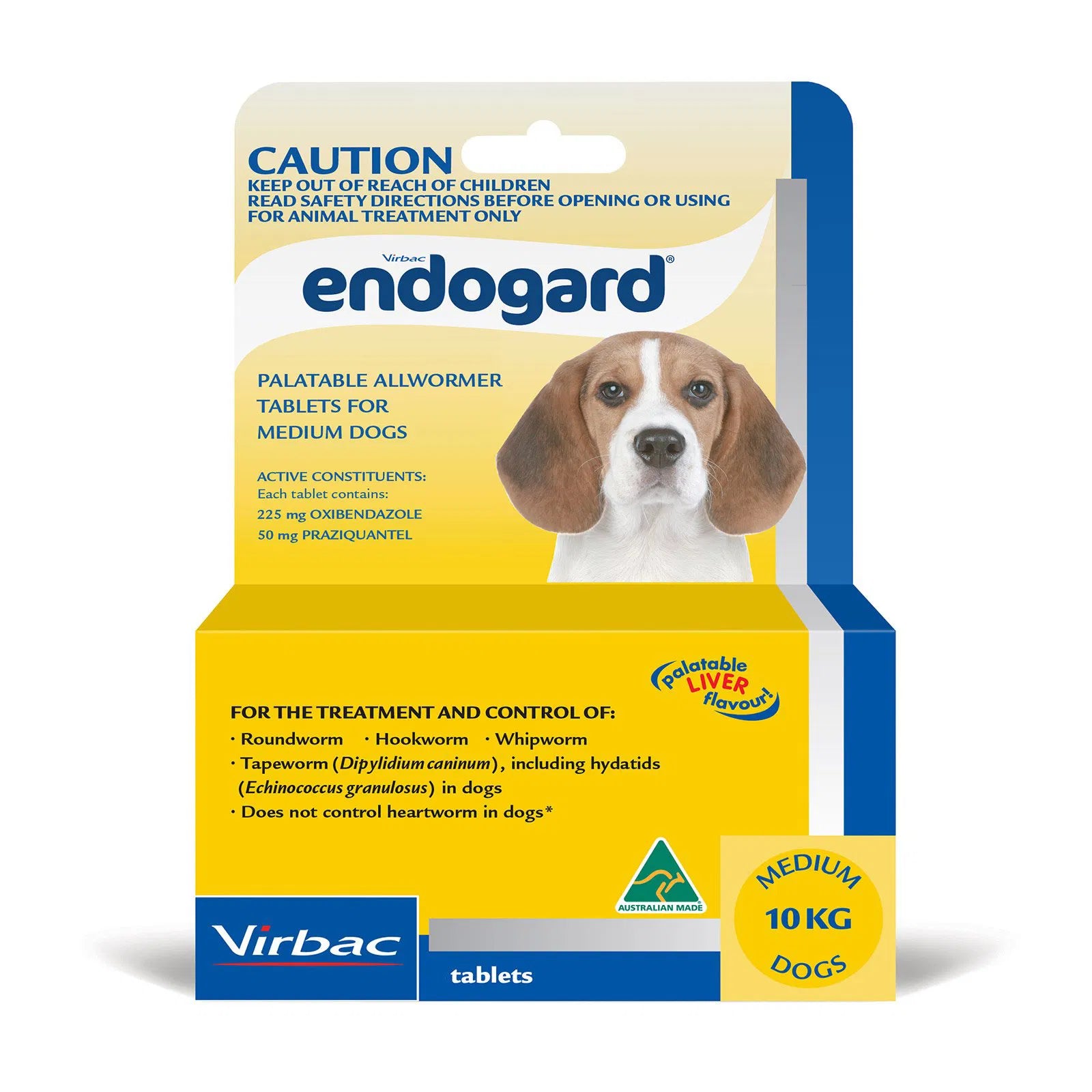 Endogard palatable allwormer tablets packaging for medium dogs on a white background at Pet Servo