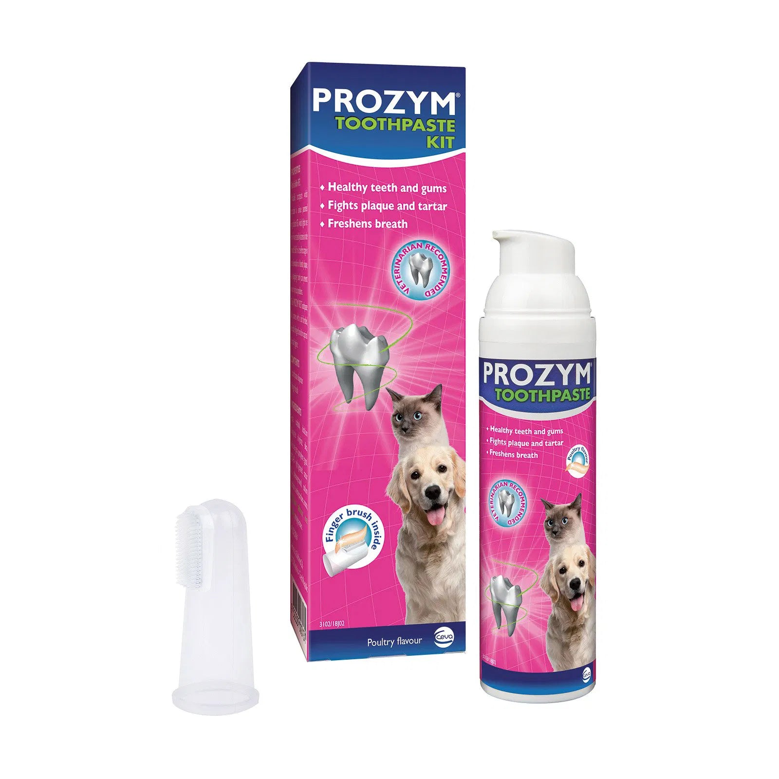 Prozym toothpaste kit with packaging and tube on a white background at Pet Servo