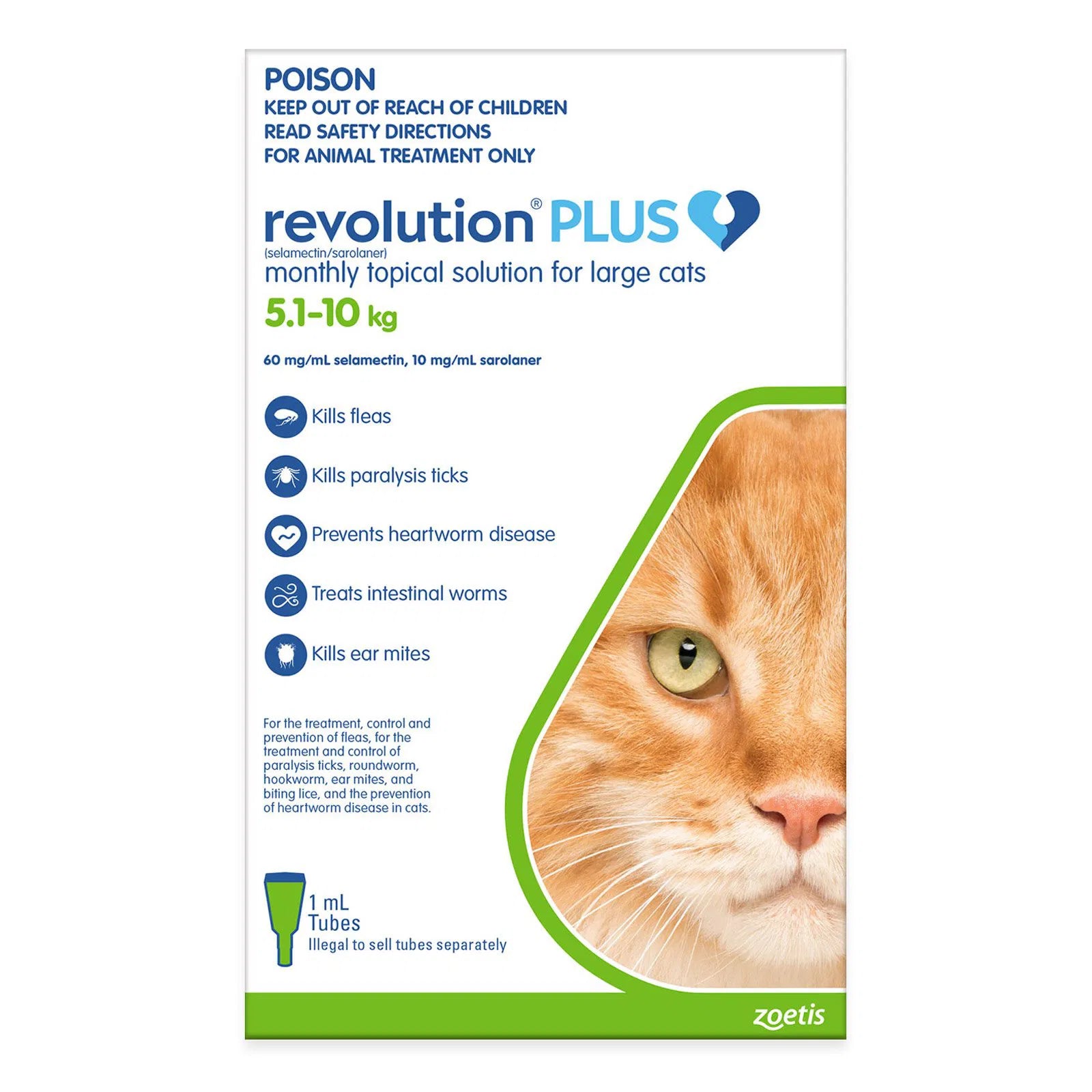 Revolution Plus packaging for large cats with a cat's face on the label at Pet Servo