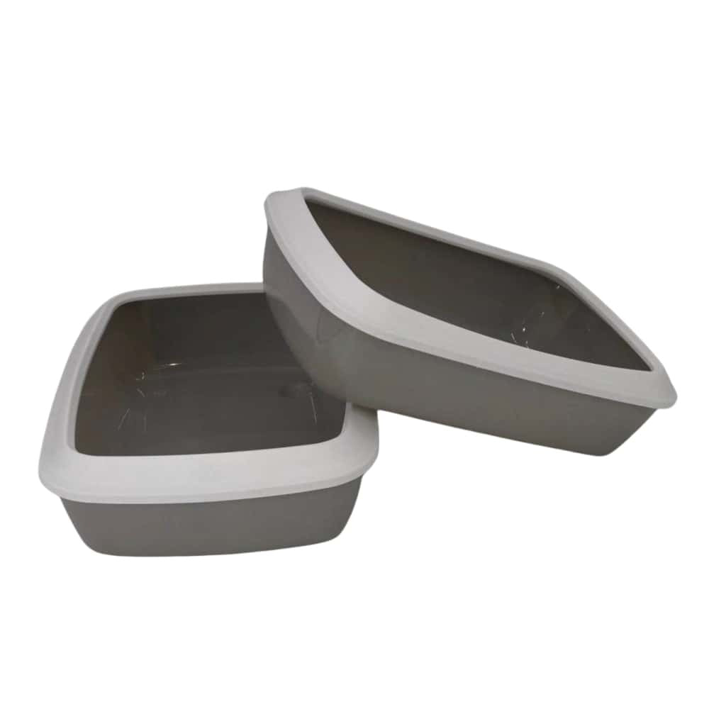 Two gray pet litter boxes on a white background at Pet Servo