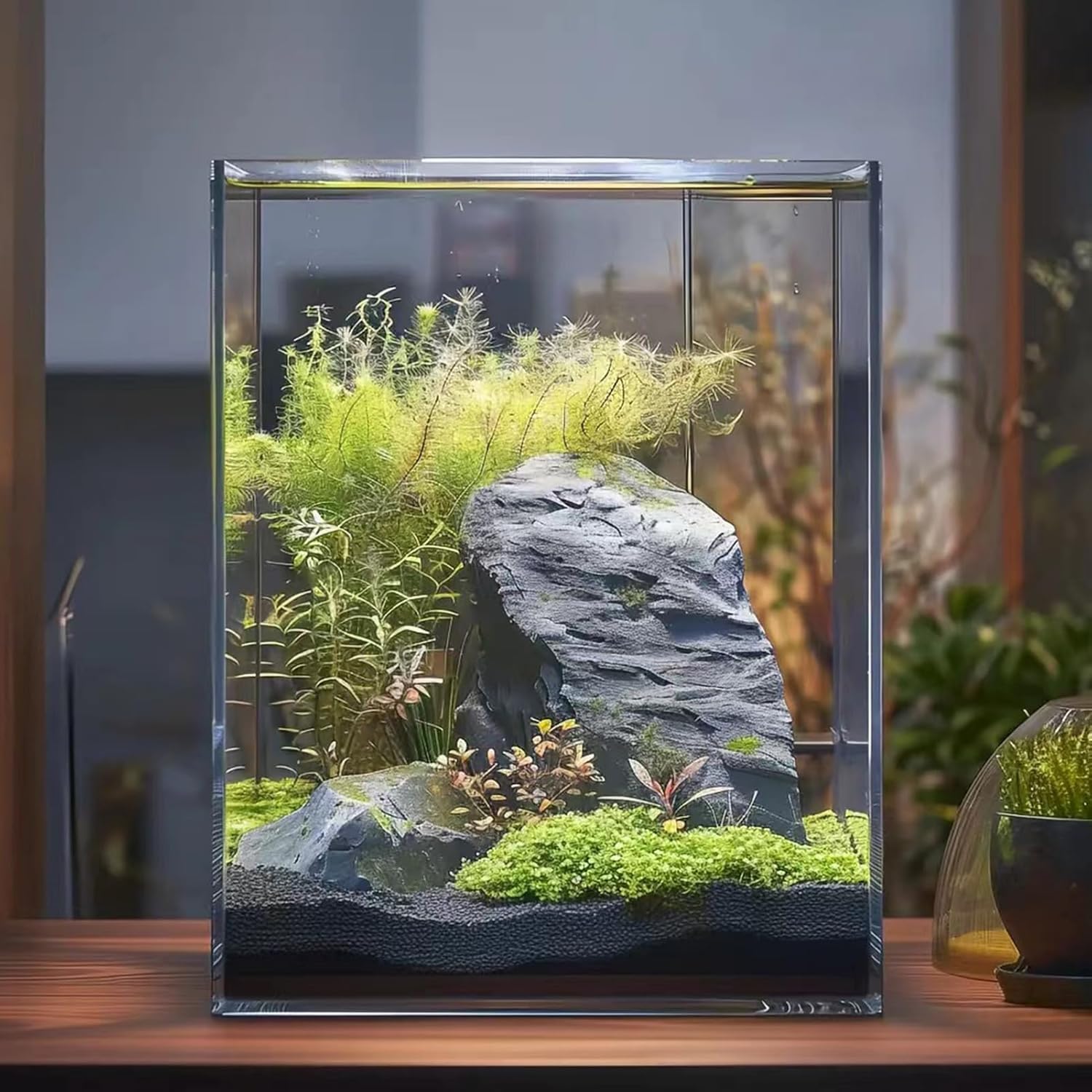 Vimvins - Glass Fish Tank, Easy to Maintain Small Aquarium for Betta/Snails/Shrimp and Aquatic Planting