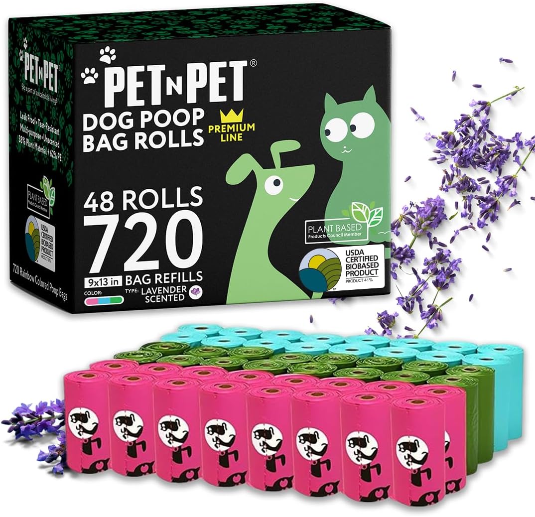PET N PET - 720 Count Dog Poop Bags – Plant-Based, Lavender Scented, Extra Thick, Leak-Proof