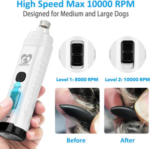 Pet grooming tool with speed settings and before/after images on a white background at Pet Servo