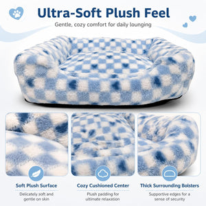 Pbed - Soft Plush Sleeping Bed with Raised Bolster for Small Medium Dogs, Blue at Pet Servo
