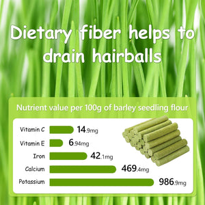 Barley seedling flour packaging with nutritional information and green grass background at Pet Servo