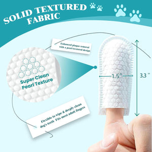 Super Clean pearl texture dog toothbrush with text and measurements on a blue background at Pet Servo