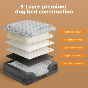 Pawz XL Orthopedic Rectangle Pet Bed with Supportive Foam Bolster Couch & Waterproof Lining at Pet Servo