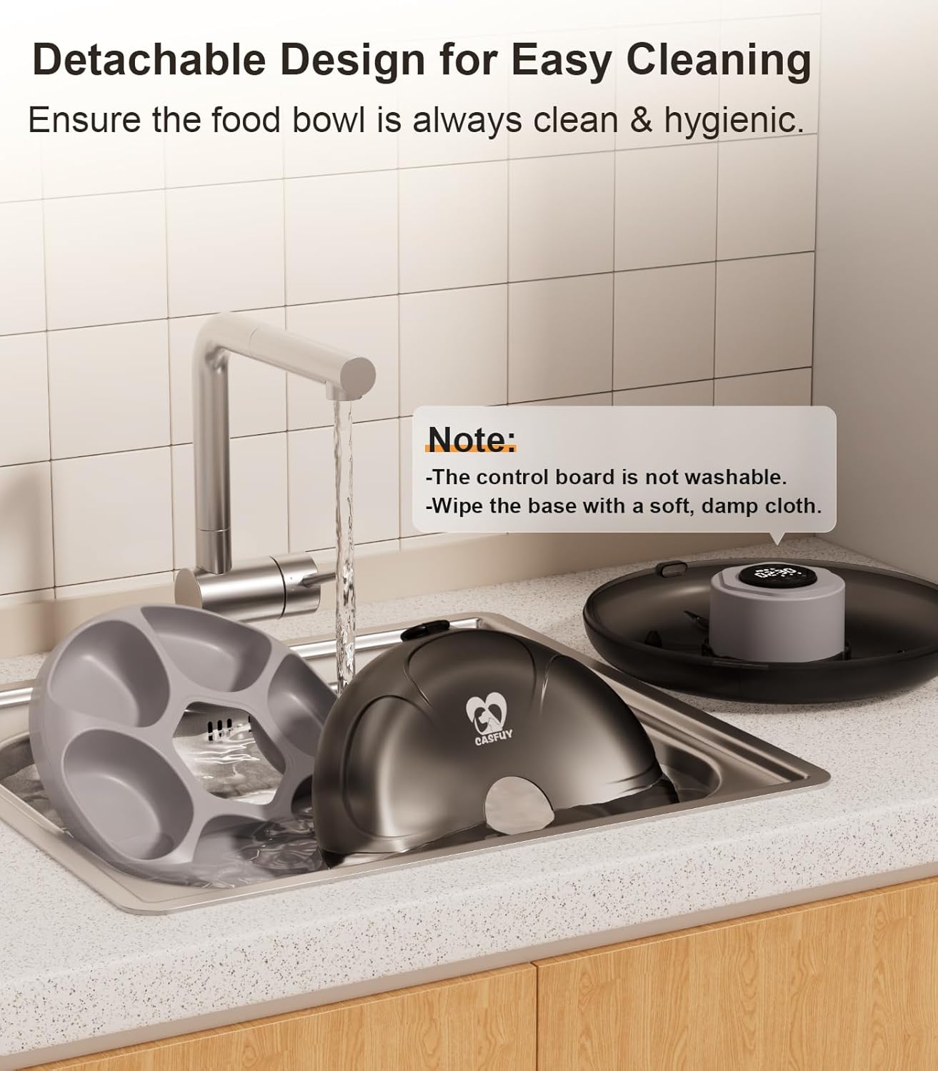 Pet food bowl set with detachable design for easy cleaning in a kitchen setting at Pet Servo