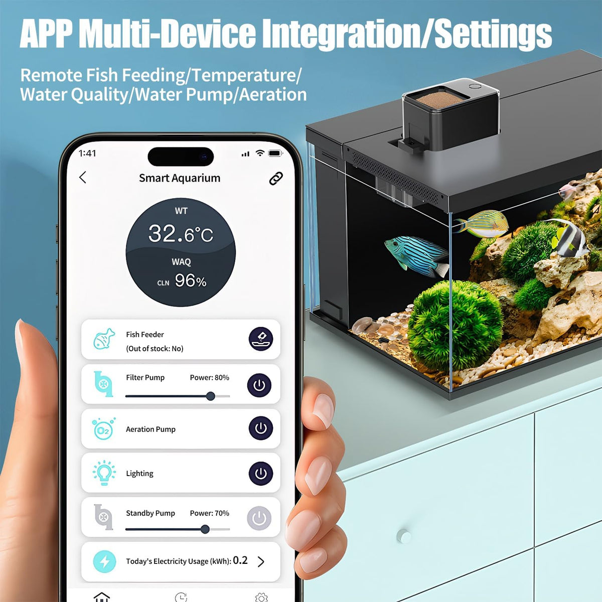 HOOMFIT - 33L Smart Aquarium with App Control Remote - Pet Servo