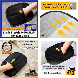 Static electricity pet hair removal glove with features and usage instructions at Pet Servo
