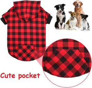 Mtliepte - Red Plaid Dog Hoodie with Hat & Pocket - Petservo