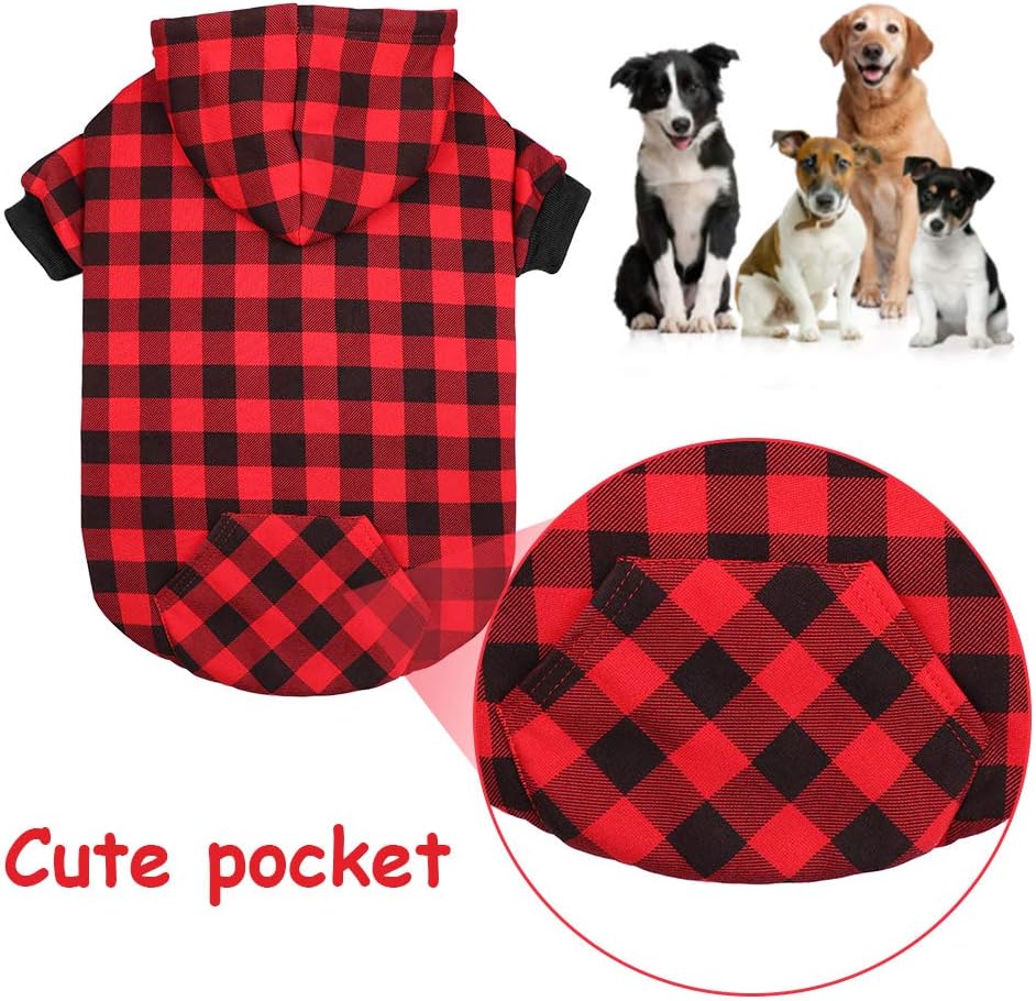 Mtliepte - Red Plaid Dog Hoodie with Hat & Pocket - Petservo