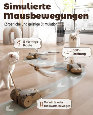 Cat toy with simulated mouse movements on a wooden floor at Pet Servo