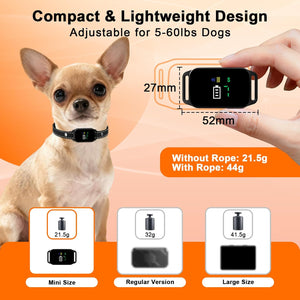 Dog collar with adjustable features and measurements on an orange background at Pet Servo