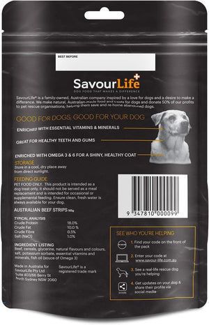Savourlife dog food packaging with text and a barcode on a black background at Pet Servo