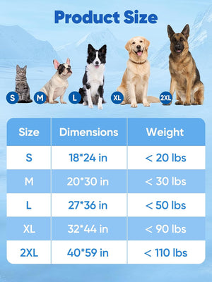 Product size chart for blankets with various animal illustrations and dimensions.