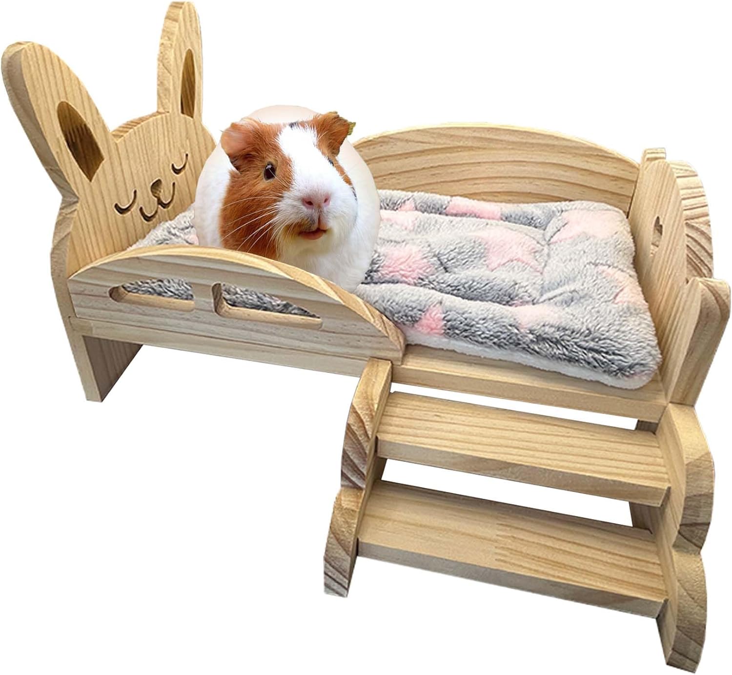  Guinea pig on a wooden pet bed with rabbit design and soft cushion at Pet Servo
