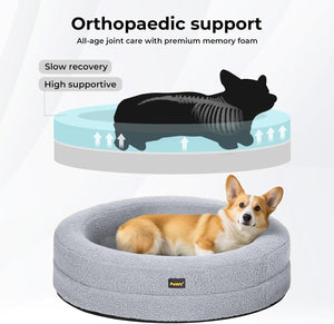 Pawz Orthopedic Donut Dog Bed with Memory Foam & Removable Cover for Large Dogs (Light Grey) at Pet Servo