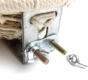Metal bracket with screws and a rope on a white background at Pet Servo