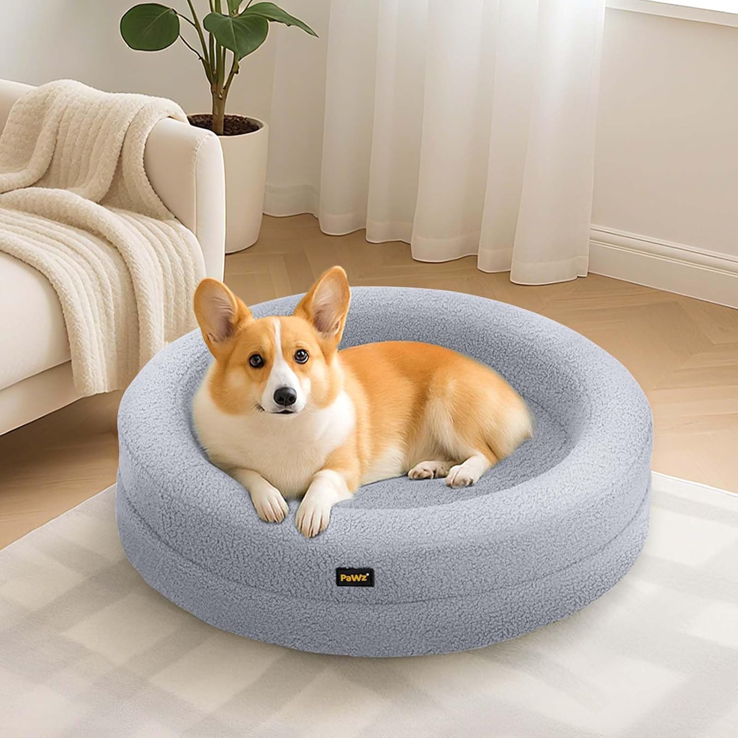 Pawz Orthopedic Donut Dog Bed with Memory Foam & Removable Cover for Large Dogs (Light Grey) at Pet Servo