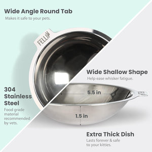 Stainless steel pet bowl with dimensions and material details on a light background at Pet Servo