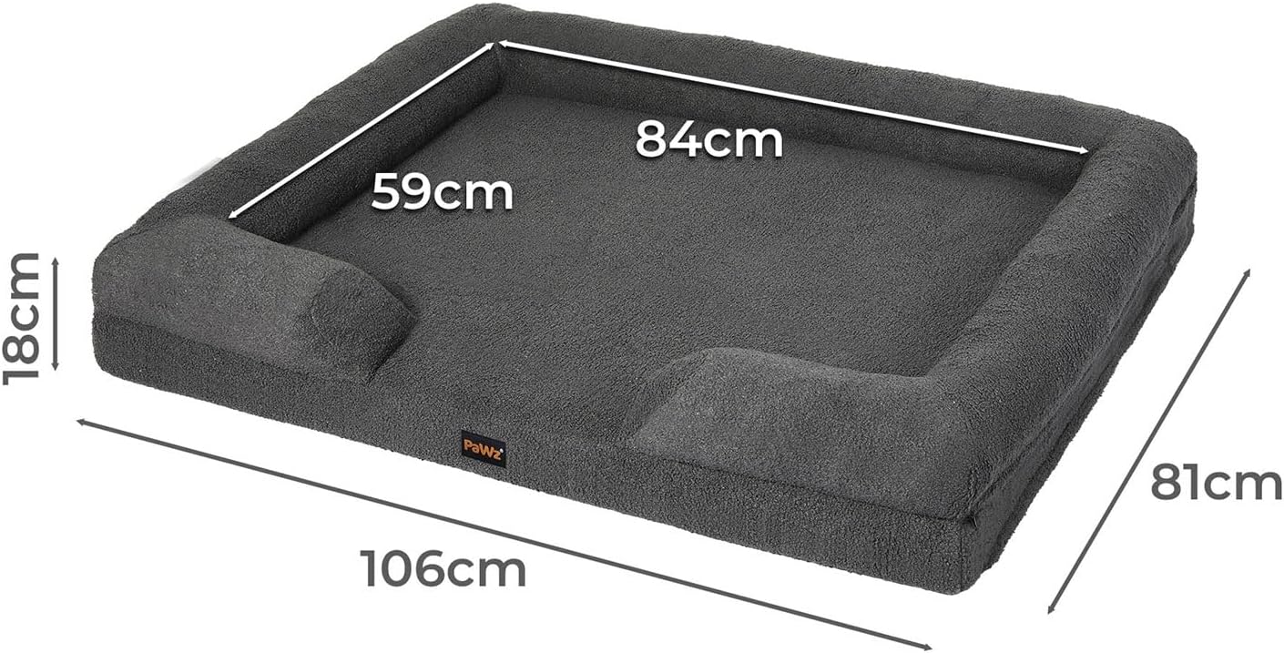 PaWz - XL Memory Foam Pet Sofa Bed with Removable Washable Fluffy Cover (Grey) at Pet Servo