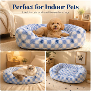 Pbed - Soft Plush Sleeping Bed with Raised Bolster for Small Medium Dogs, Blue at Pet Servo