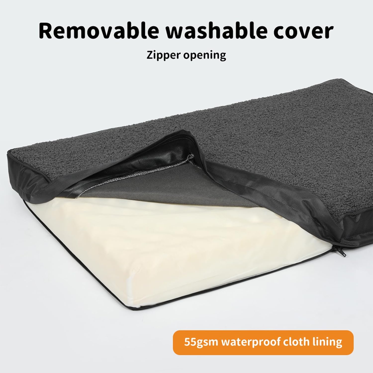 Removable washable cover with zipper opening and 55gsm waterproof cloth lining on a white background at Pet Servo