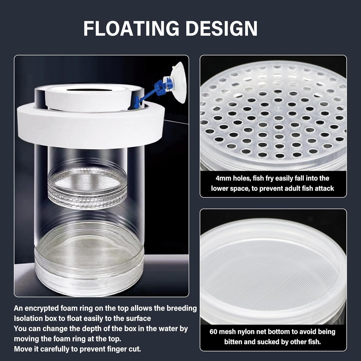Fish breeding isolation box with floating design features on a dark background at Pet Servo