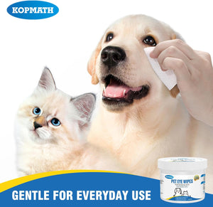 KOPMATH pet eye wipes with a dog and cat in the background at Pet Servo