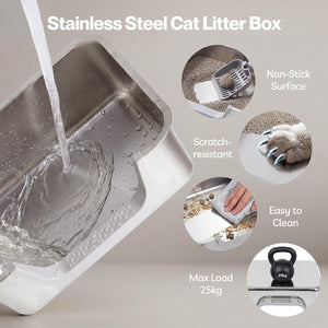 PaWz - Stainless Steel Cat Litter Box with Low Entry Easy to Clean & Odour Resistant at Pet Servo