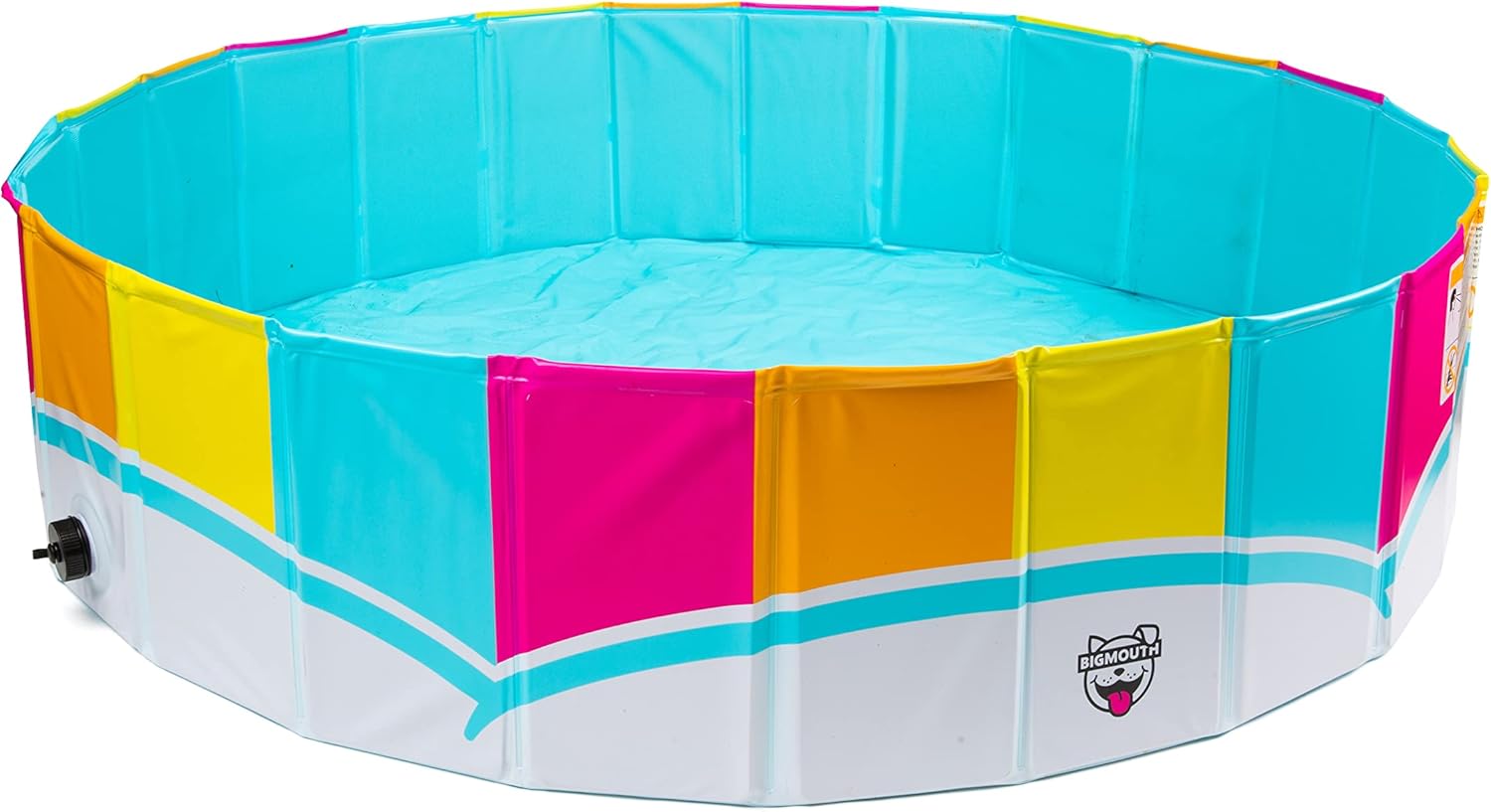 Colorful inflatable pool with a pump on a white background at Pet Servo