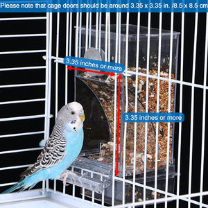 Bird in a cage with measurements indicated for cage doors at Pet Servo
