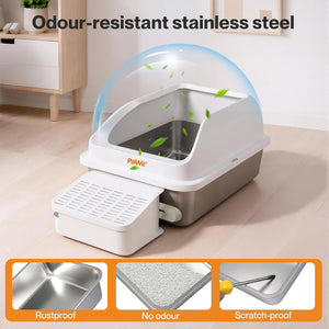 Pawz - 74.4L Anti-Urine Leakage Extra-Large Stainless-Steel Litter Box with Lid for Big Cats at Pet Servo
