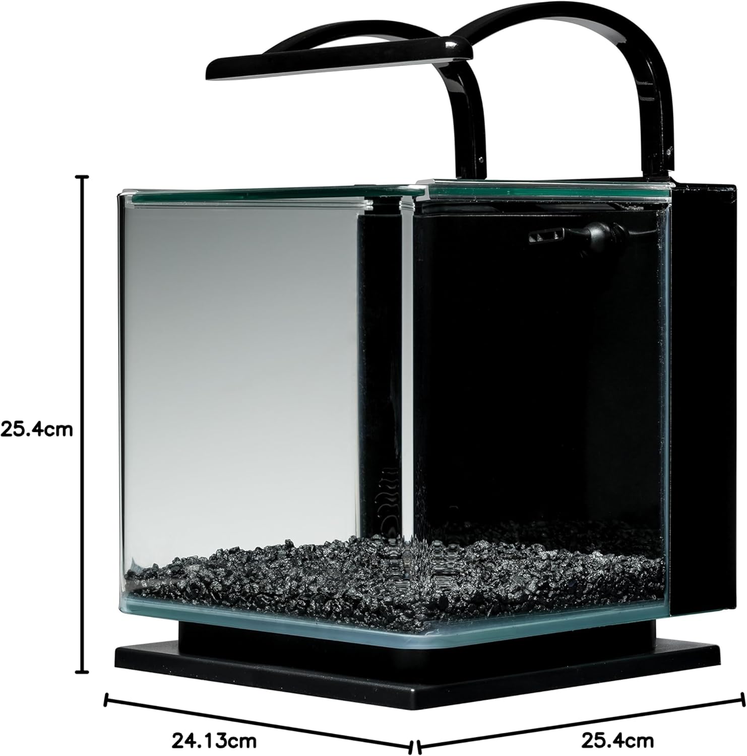 Small aquarium with dimensions labeled on a white background at Pet Servo