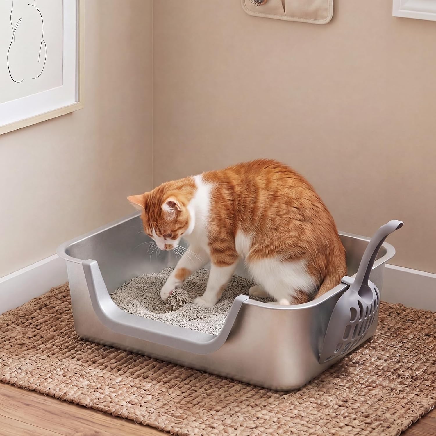 PaWz - Stainless Steel Cat Litter Box with Low Entry Easy to Clean & Odour Resistant at Pet Servo