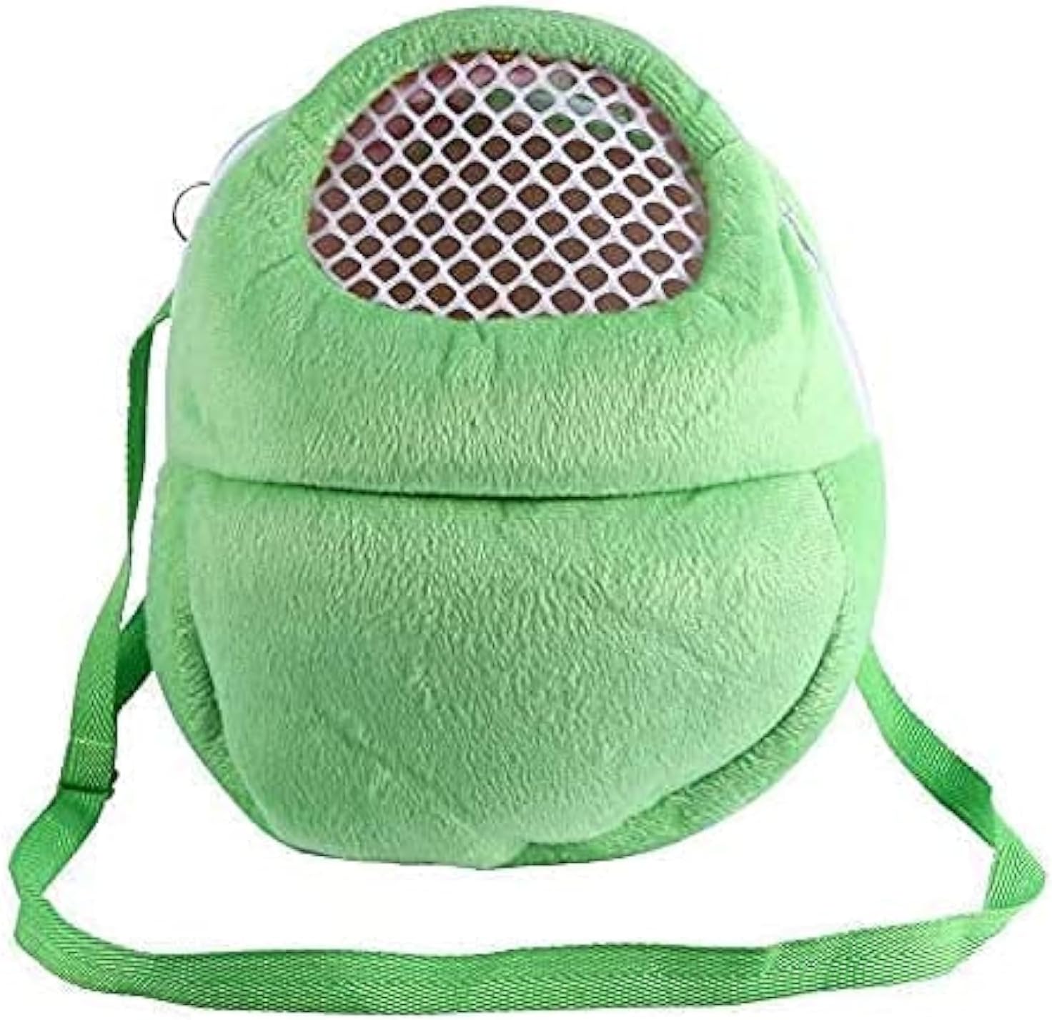Green plush backpack with mesh front on a white background at Pet Servo