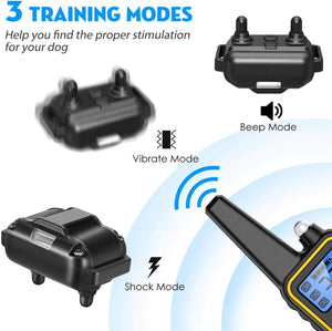 Dog training device with three modes: beep, vibrate, and shock, on a white background at Pet Servo