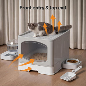 PaWz - Large Anti-Splashing Hooded Enclosed Cat Litter Tray, Plastic Cleaning Scoop at Pet Servo