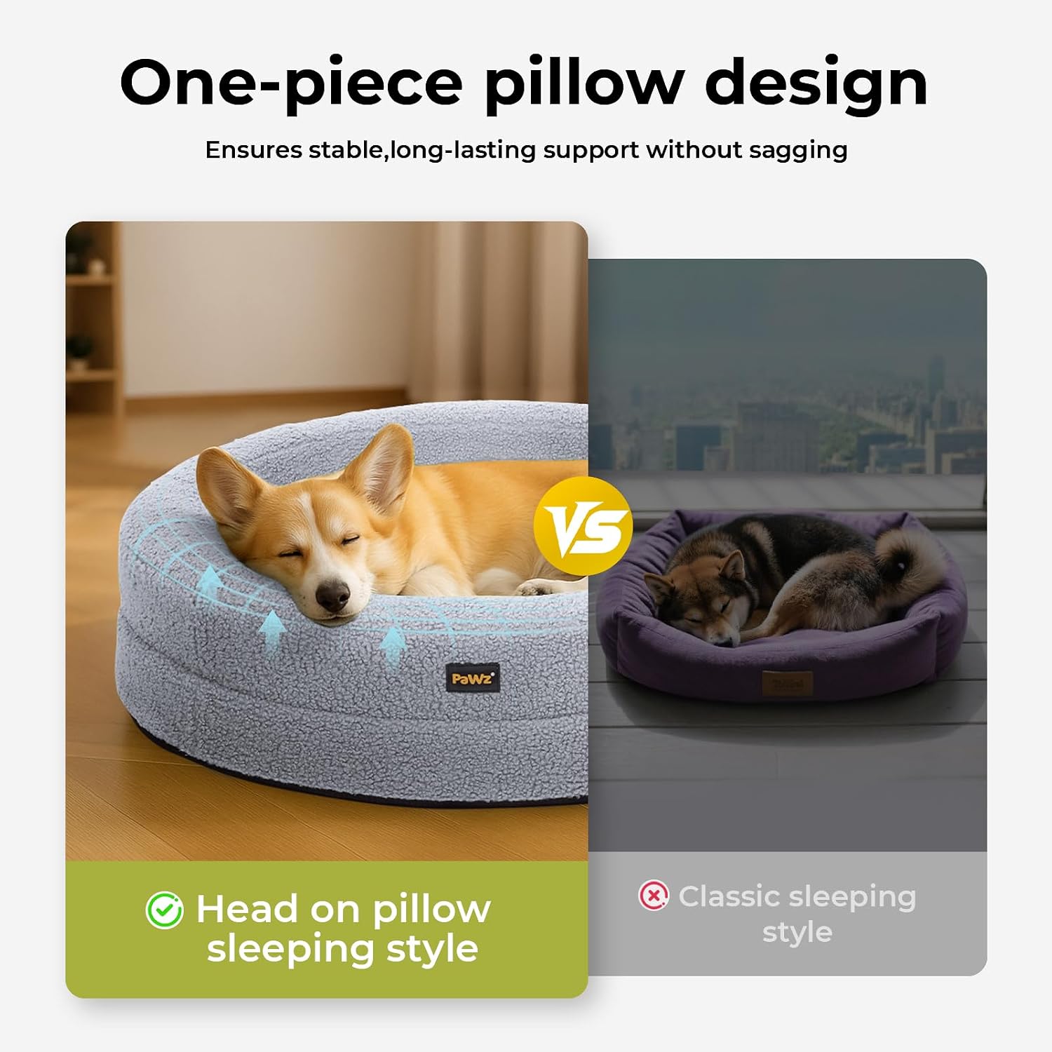 Pawz Orthopedic Donut Dog Bed with Memory Foam & Removable Cover for Large Dogs (Light Grey) at Pet Servo