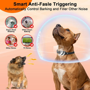 Dog collar with smart anti-false triggering feature to control barking and other noises on a peach background at Pet Servo