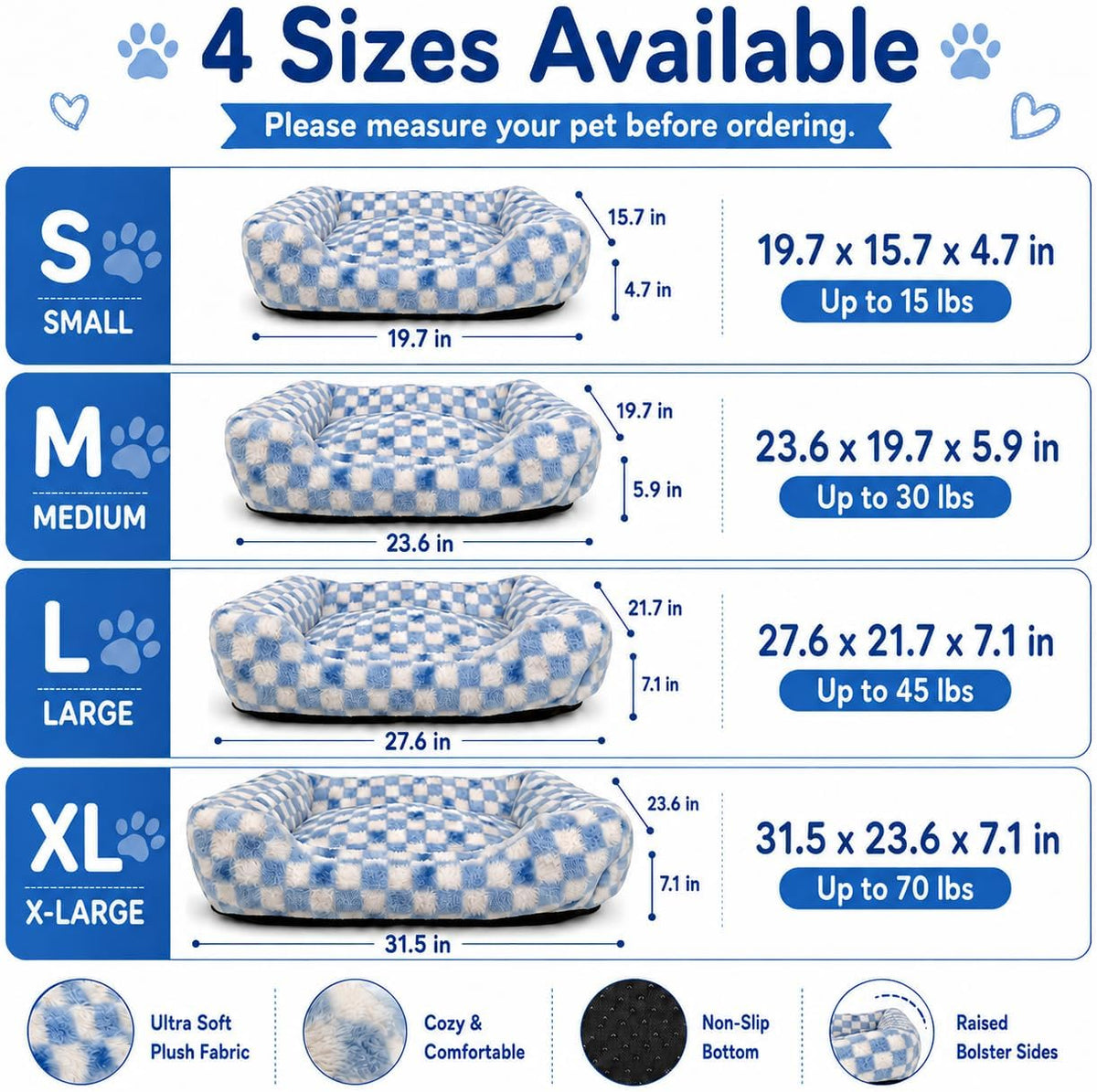 Pbed - Soft Plush Sleeping Bed with Raised Bolster for Small Medium Dogs, Blue at Pet Servo