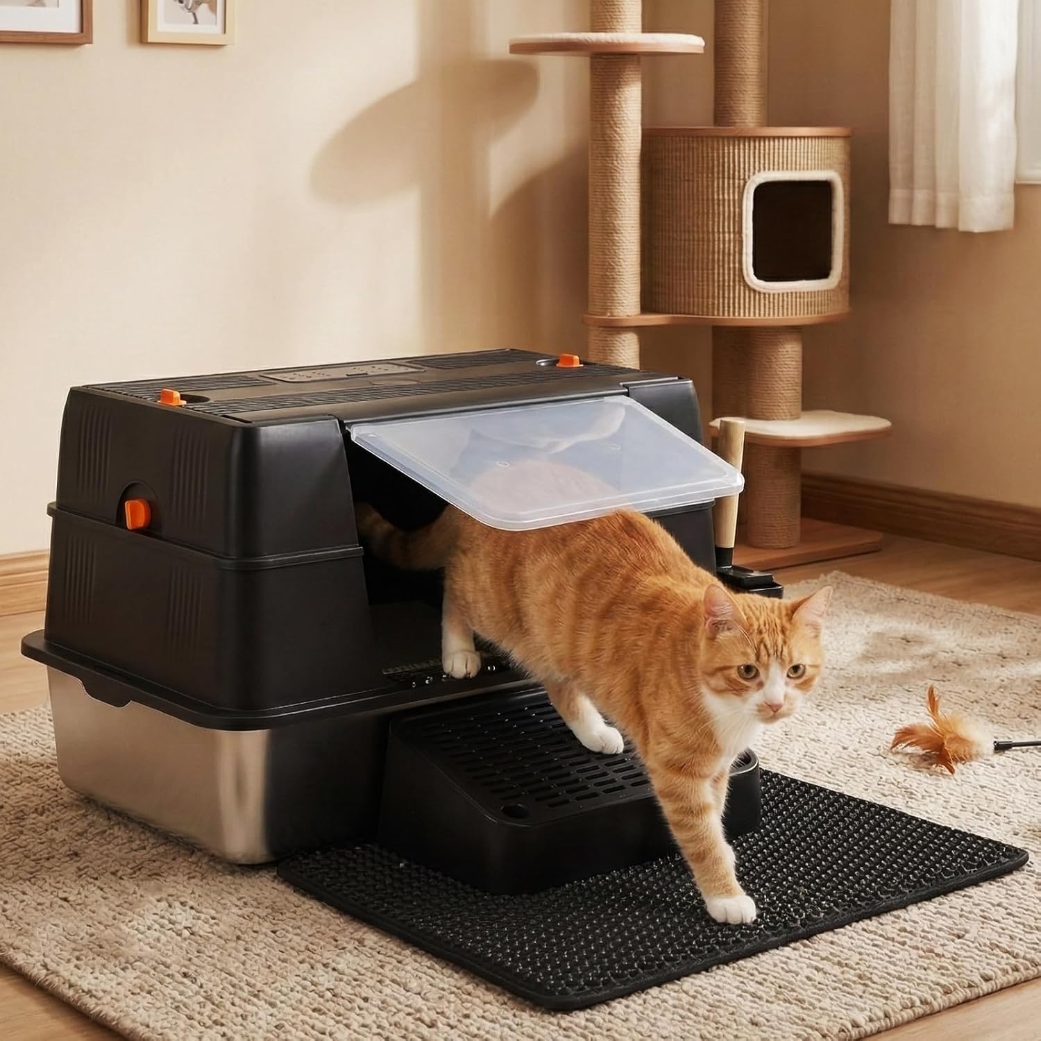 Pawz - Extra-Large Stainless-Steel Cat Litter Box Odour Control with Lid at Pet Servo
