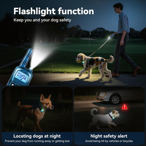 Dog flashlight with features for locating dogs at night and providing safety alerts at Pet Servo