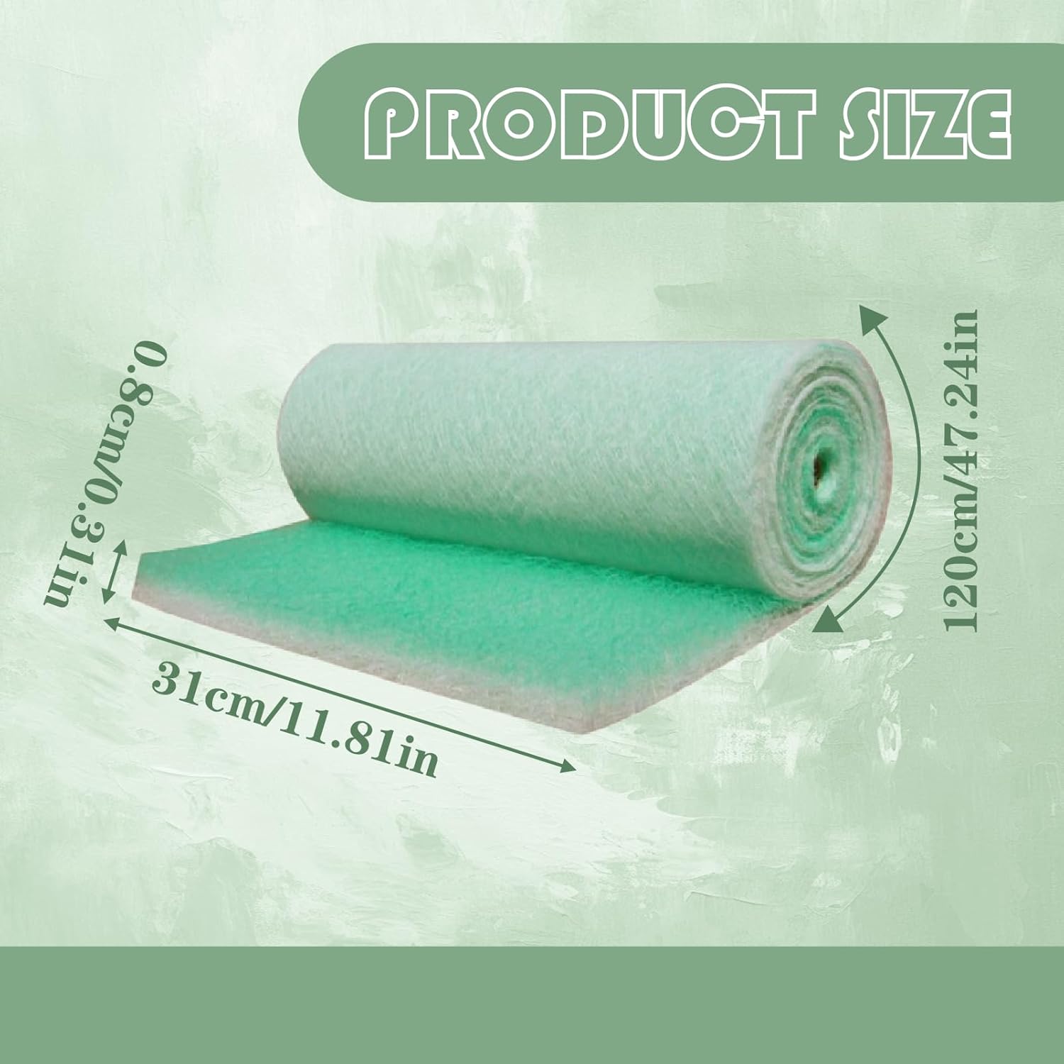 Roll of green material with dimensions labeled on a green background at Pet Servo