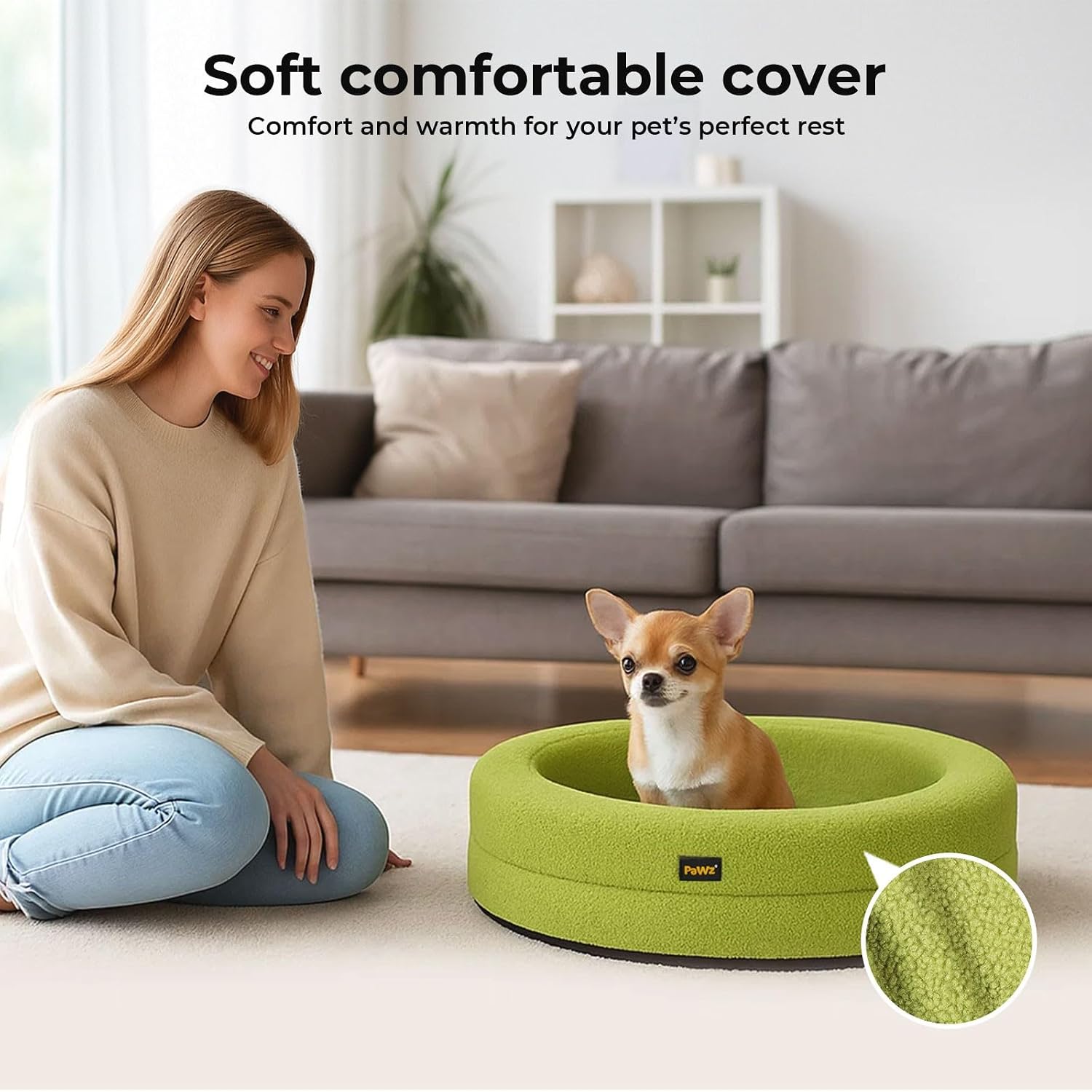 Pawz Orthopedic Donut Dog Bed with Memory Foam & Removable Cover for Medium Dogs (Green) at Pet Servo