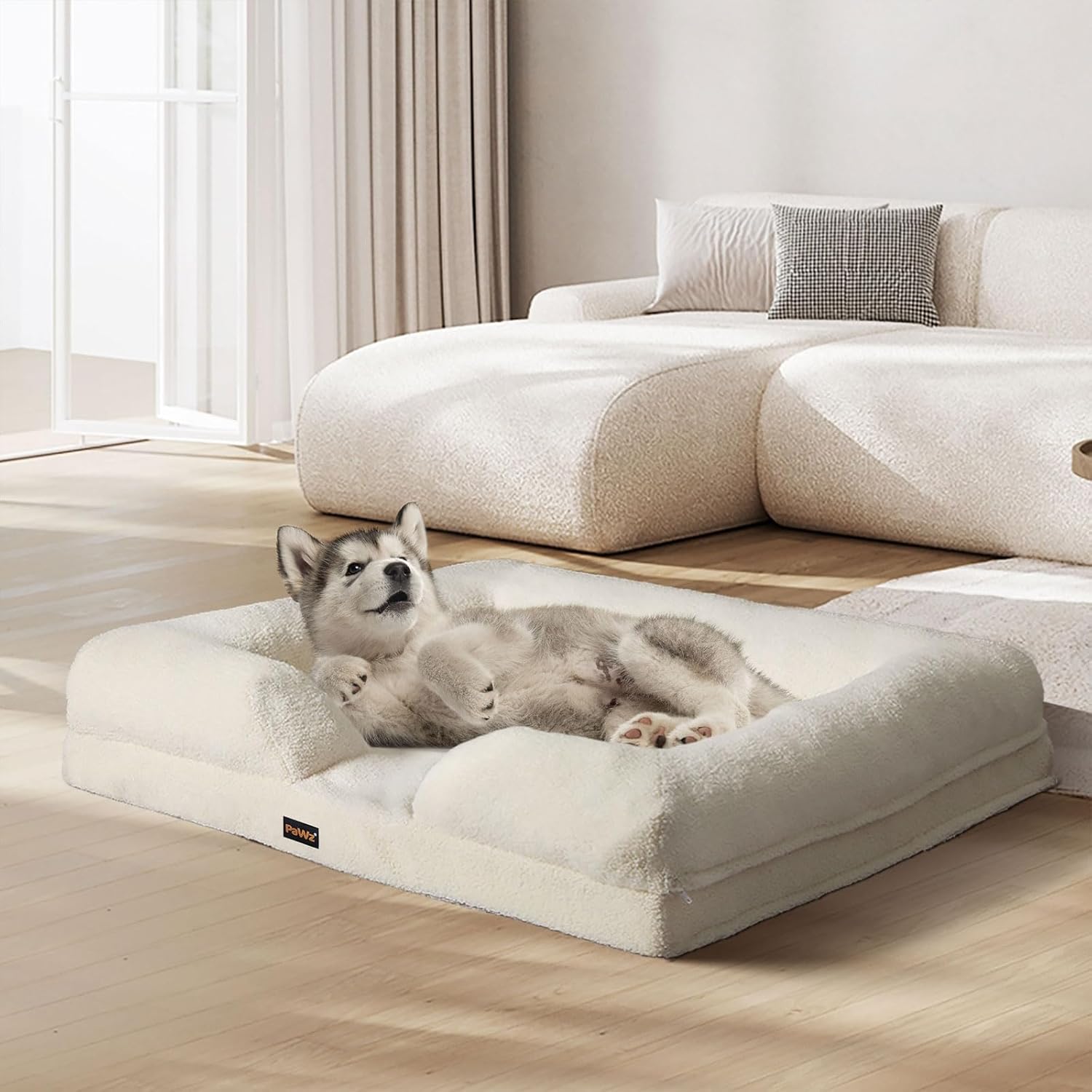 PaWz Memory Foam Pet Sofa Bed with Removable Washable Fluffy Cover (White) at Pet Servo