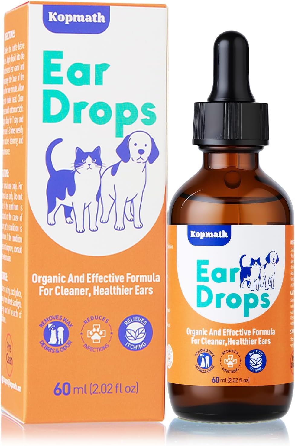 Kopmath Ear Drops packaging with dropper bottle on a white background at Pet Servo