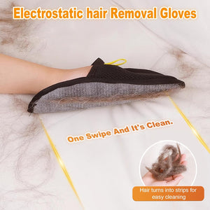 Electrostatic hair removal gloves with text on a light background at Pet Servo