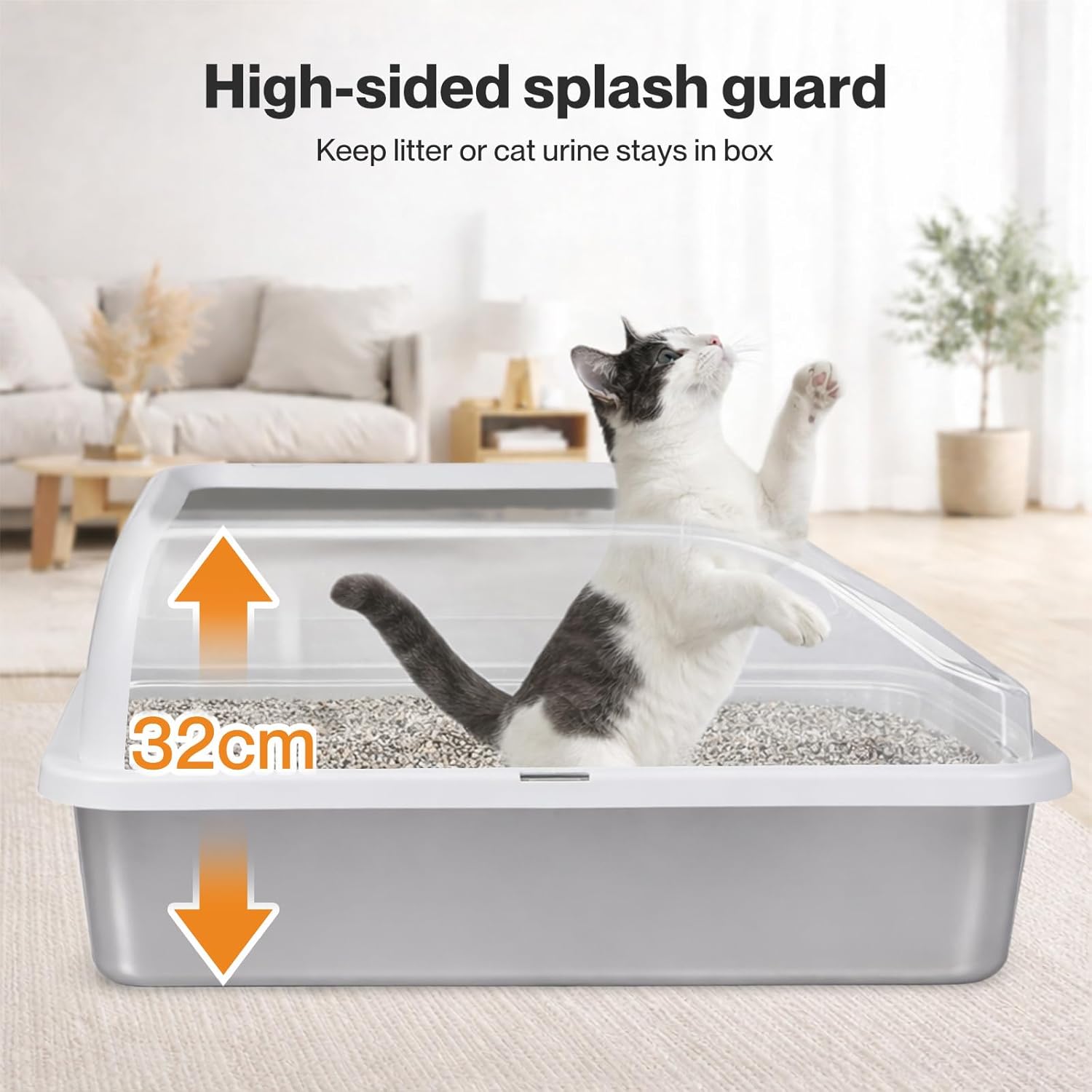 Pawz - 74.4L Anti-Urine Leakage Extra-Large Stainless-Steel Litter Box with Lid for Big Cats at Pet Servo